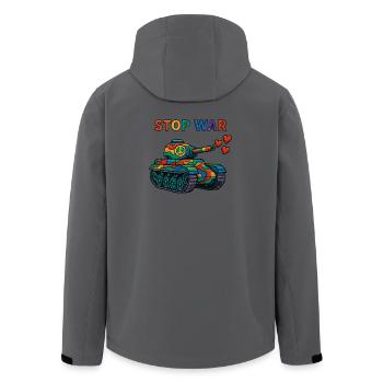 Rainbow Tank with Peace Sign – STOP WAR - Men’s Recycled Softshell Jacket by Stanley/Stella - anthracite - Back - AI Model Male 185 light (185cm)