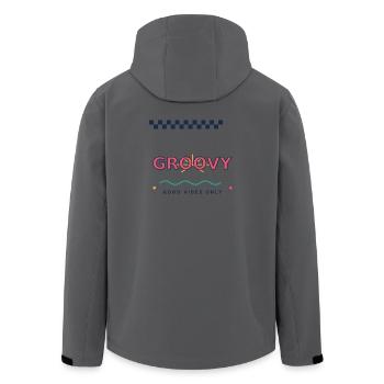Groovy-Good_Vibes Only, Retro Y2K Typography - Men’s Recycled Softshell Jacket by Stanley/Stella - anthracite - Back - AI Model Male 185 light (185cm)