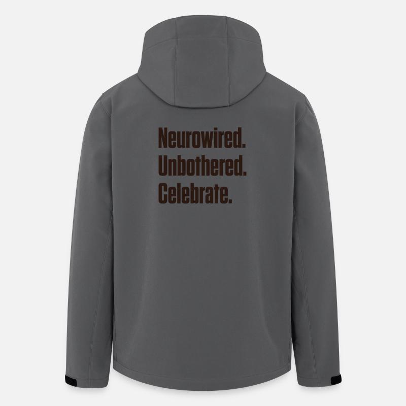 Neurocâblé. Imperturbable. Fêter ça. ND Pride - Veste softshell homme en polyester recyclé Stanley/Stella - charbon