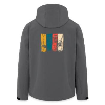 Retro Music Strip Art: Mikrofon und Gitarre - Recycelte Männer Softshell-Jacke von Stanley/Stella - Anthrazit - Hinten - AI Model Male 185 light (185cm)