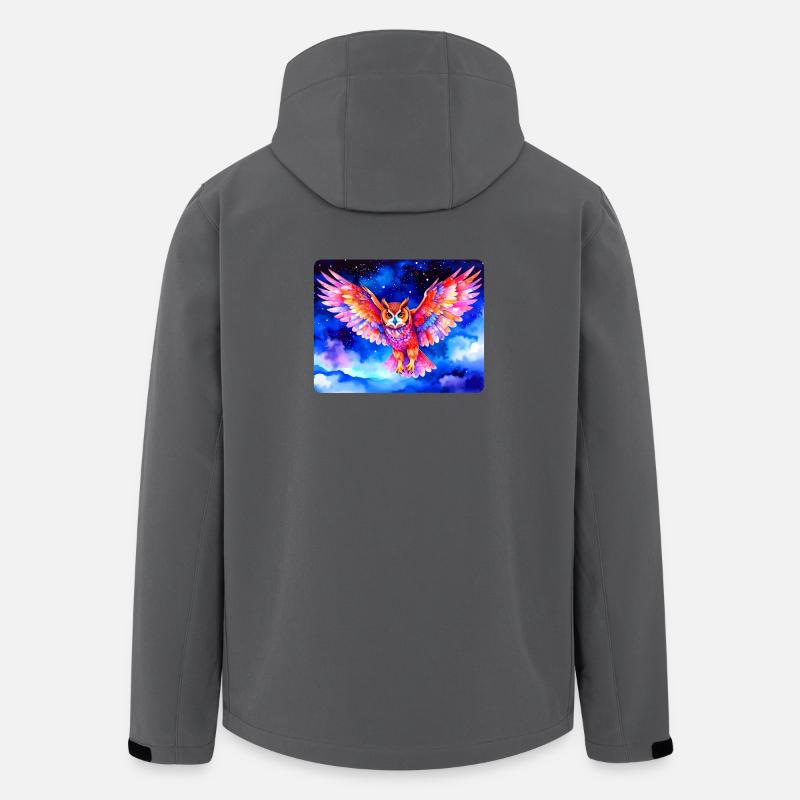 Bunter Uhu vor Sternenhimmel - Recycelte Männer Softshell-Jacke von Stanley/Stella - Anthrazit