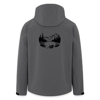 Minimalist mountain lake with rowing boat - Men’s Recycled Softshell Jacket by Stanley/Stella - anthracite - Back - AI Model Male 185 light (185cm)