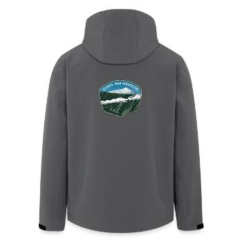 Mountain illustration in the form of an emblem with clouds - Men’s Recycled Softshell Jacket by Stanley/Stella - anthracite - Back - AI Model Male 185 light (185cm)