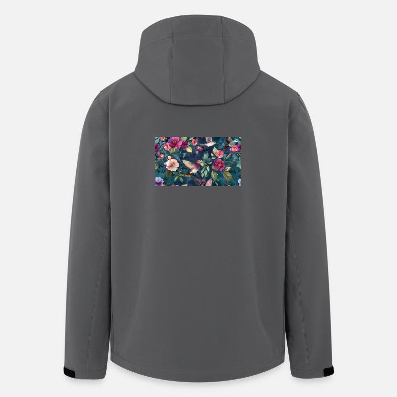 Tropische Kolibriblüten in Mitternachtsblau - Recycelte Männer Softshell-Jacke von Stanley/Stella - Anthrazit