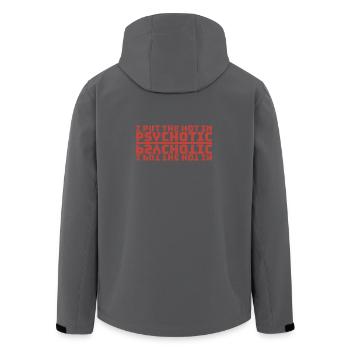 J’AI MIS LE CHAUD DANS PSYCHOTIQUE - écriture miroir rouge - Veste softshell homme en polyester recyclé Stanley/Stella - charbon - Dos - AI Model Male 185 light (185cm)