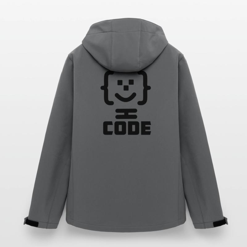 Main programmer code logo with text CODE Men’s Recycled Softshell Jacket Discoverer by Stanley/Stella