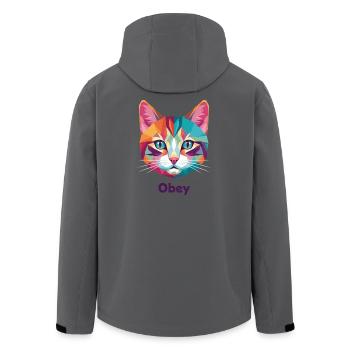 Tête de chat géométrique avec texte Obey - Veste softshell homme en polyester recyclé Stanley/Stella - charbon - Dos - AI Model Male 185 light (185cm)