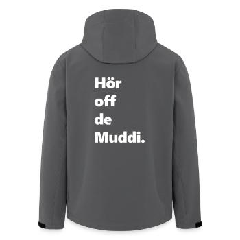 Hör off de muddi sächsisch lustig Spaß - Recycelte Männer Softshell-Jacke von Stanley/Stella - Anthrazit - Hinten - AI Model Male 185 light (185cm)