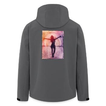 Woman by the Sea - Hand Carved Printable - Men’s Recycled Softshell Jacket by Stanley/Stella - anthracite - Back - AI Model Male 185 light (185cm)