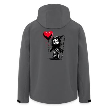 Odin with Heart Balloon - Heartful Creatures - Men’s Recycled Softshell Jacket by Stanley/Stella - anthracite - Back - AI Model Male 185 light (185cm)