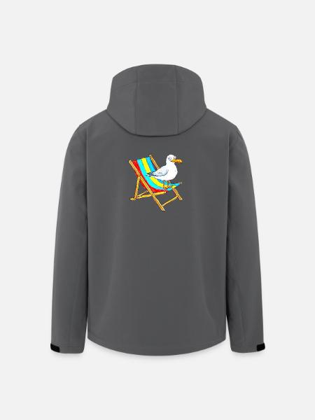 Seemöwe auf buntem Strandstuhl - Recycelte Männer Softshell-Jacke von Stanley/Stella - Anthrazit