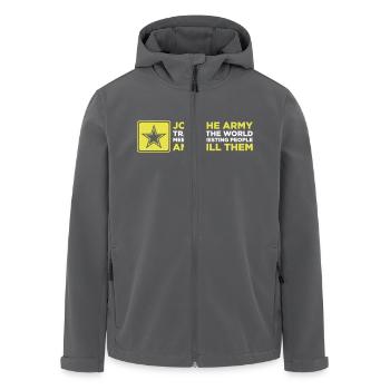 The Army - Travel The World And Kill People! - Men’s Recycled Softshell Jacket by Stanley/Stella - anthracite - Front - AI Model Male 185 light (185cm)