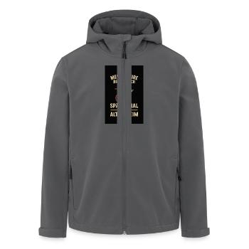 „Meine Satire bringt mich später mal " - Recycelte Männer Softshell-Jacke von Stanley/Stella - Anthrazit - Vorne - AI Model Male 185 light (185cm)
