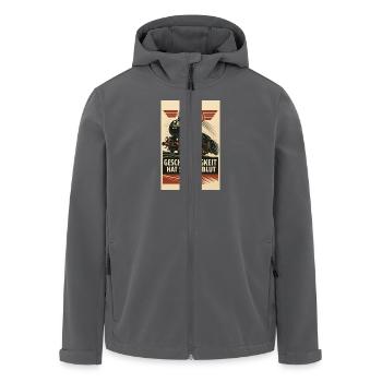 Eisenbahn Dampflok Geschwindigkeit Stahl im Blut - Recycelte Männer Softshell-Jacke von Stanley/Stella - Anthrazit - Vorne - AI Model Male 185 light (185cm)