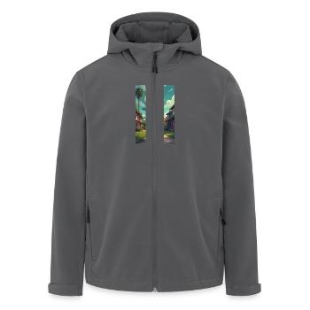 Ein netter, kleiner Alien entsteigt seinem UFO - Recycelte Männer Softshell-Jacke von Stanley/Stella - Anthrazit - Vorne - AI Model Male 185 light (185cm)