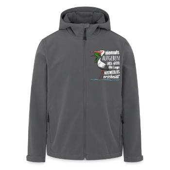 Frosch und Storch - Niemals Aufgeben - Spruch - Recycelte Männer Softshell-Jacke von Stanley/Stella - Anthrazit - Vorne - AI Model Male 185 light (185cm)