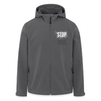 STOP WAR – NO WAR - PEACE - Recycelte Männer Softshell-Jacke von Stanley/Stella - Anthrazit - Vorne - AI Model Male 185 light (185cm)