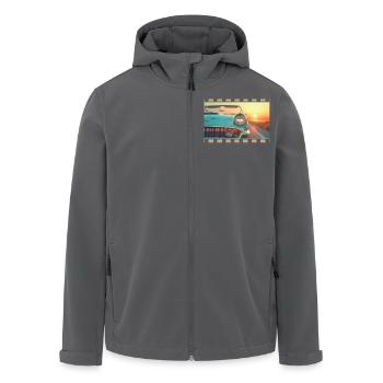 Retro-Cabrio im filmischen Sonnenuntergang - Recycelte Männer Softshell-Jacke von Stanley/Stella - Anthrazit - Vorne - AI Model Male 185 light (185cm)