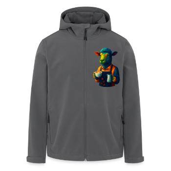 WPAP Stil Tiere - Schaf Barista mit Milchkaffee - Recycelte Männer Softshell-Jacke von Stanley/Stella - Anthrazit - Vorne - AI Model Male 185 light (185cm)