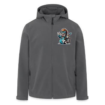 Katze Rock and Roll Gitarrist - Recycelte Männer Softshell-Jacke von Stanley/Stella - Anthrazit - Vorne - AI Model Male 185 light (185cm)
