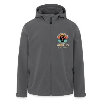 Geographielehrer Globus Weltunterschied - Recycelte Männer Softshell-Jacke von Stanley/Stella - Anthrazit - Vorne - AI Model Male 185 light (185cm)