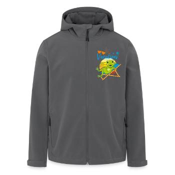 Glücklicher kleiner Frosch entspannt sich auf dem Liegestuhl - Recycelte Männer Softshell-Jacke von Stanley/Stella - Anthrazit - Vorne - AI Model Male 185 light (185cm)