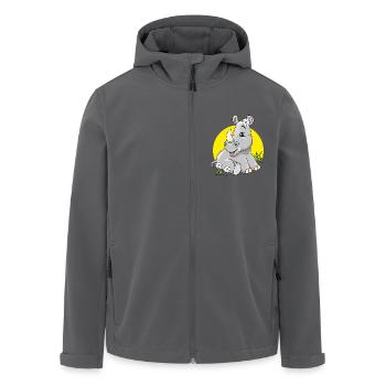 Niedliches, schüchternes Baby-Nashorn, das auf Rasen mit Kamille sitzt - Recycelte Männer Softshell-Jacke von Stanley/Stella - Anthrazit - Vorne - AI Model Male 185 light (185cm)