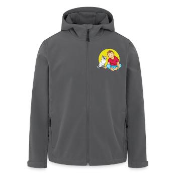 Junge spricht mit einer Siamkatze - Recycelte Männer Softshell-Jacke von Stanley/Stella - Anthrazit - Vorne - AI Model Male 185 light (185cm)