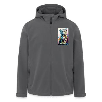 Schneeleopard | Leopard | Raubtier - Recycelte Männer Softshell-Jacke von Stanley/Stella - Anthrazit - Vorne - AI Model Male 185 light (185cm)