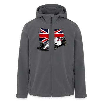 Racecar - Rennauto - Union Jack - UK Flag - Recycelte Männer Softshell-Jacke von Stanley/Stella - Anthrazit - Vorne - AI Model Male 185 light (185cm)