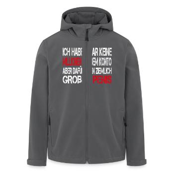 Ich habe zwar keine Millionen aber großen Penis - Recycelte Männer Softshell-Jacke von Stanley/Stella - Anthrazit - Vorne - AI Model Male 185 light (185cm)