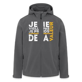 Ich werde nicht alt, ich steigere meinen Wert - Recycelte Männer Softshell-Jacke von Stanley/Stella - Anthrazit - Vorne - AI Model Male 185 light (185cm)