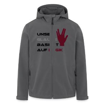 Vulkan-Glaube: Logik - (Hand rot) - Recycelte Männer Softshell-Jacke von Stanley/Stella - Anthrazit - Vorne - AI Model Male 185 light (185cm)