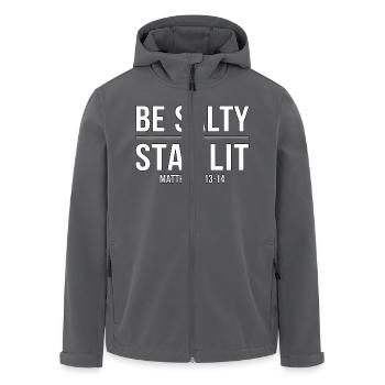 Sei salzig, bleib beleuchtet biblisches Vers-Shirt - Recycelte Männer Softshell-Jacke von Stanley/Stella - Anthrazit - Vorne - AI Model Male 185 light (185cm)