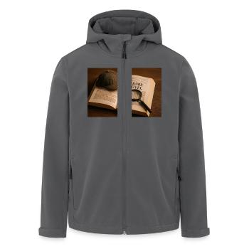 Buch, Lupe und Krimi - Recycelte Männer Softshell-Jacke von Stanley/Stella - Anthrazit - Vorne - AI Model Male 185 light (185cm)