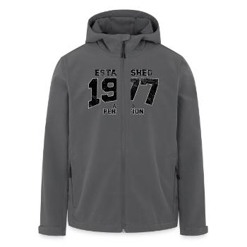 established 1977 - aged to perfection - Recycelte Männer Softshell-Jacke von Stanley/Stella - Anthrazit - Vorne - AI Model Male 185 light (185cm)
