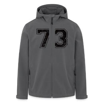 Zahl 73 im Vintage-Shabby-Chic - Recycelte Männer Softshell-Jacke von Stanley/Stella - Anthrazit - Vorne - AI Model Male 185 light (185cm)