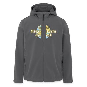 Goldene Serie - beste Mitarbeiterin mit Weltkugel - Recycelte Männer Softshell-Jacke von Stanley/Stella - Anthrazit - Vorne - AI Model Male 185 light (185cm)