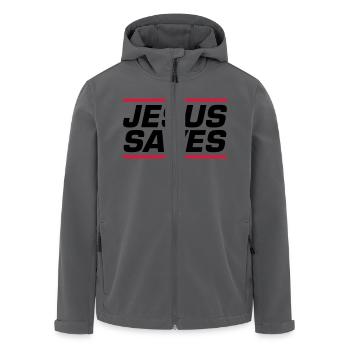 Jesus Rettet Bibelvers - Recycelte Männer Softshell-Jacke von Stanley/Stella - Anthrazit - Vorne - AI Model Male 185 light (185cm)
