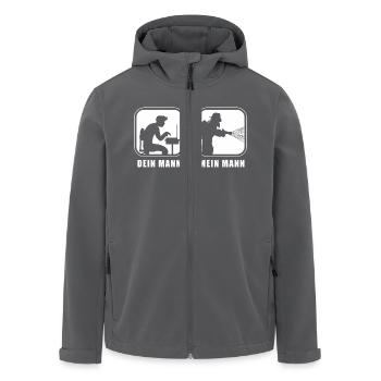 Dein Mann (Büro), Mein Mann (Feuerwehr) - Recycelte Männer Softshell-Jacke von Stanley/Stella - Anthrazit - Vorne - AI Model Male 185 light (185cm)