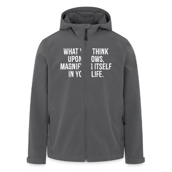 das, worüber du denkst, wächst und vergrößert sich in - Recycelte Männer Softshell-Jacke von Stanley/Stella - Anthrazit - Vorne - AI Model Male 185 light (185cm)