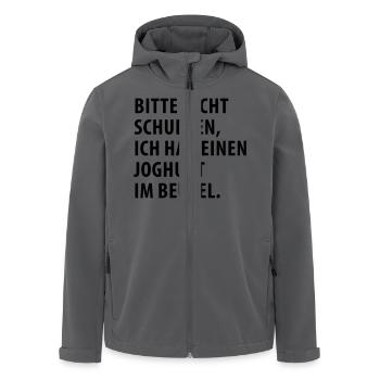 Bitte nicht schubsen – Joghurt im Rucksack (dh) - Recycelte Männer Softshell-Jacke von Stanley/Stella - Anthrazit - Vorne - AI Model Male 185 light (185cm)
