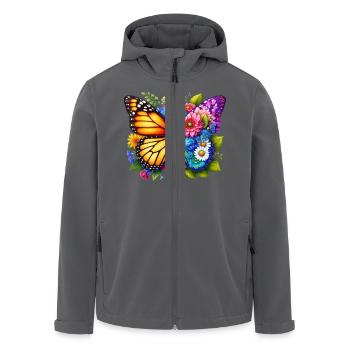 Bunter Schmetterling, von der Natur inspirierte Sommerstimmungen - Recycelte Männer Softshell-Jacke von Stanley/Stella - Anthrazit - Vorne - AI Model Male 185 light (185cm)