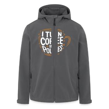 Kaffee trifft Versicherung – mit Humor - Recycelte Männer Softshell-Jacke von Stanley/Stella - Anthrazit - Vorne - AI Model Male 185 light (185cm)