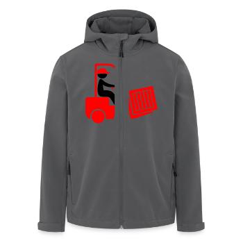 Ein Gabelstapler transportiert eine Kiste - Recycelte Männer Softshell-Jacke von Stanley/Stella - Anthrazit - Vorne - AI Model Male 185 light (185cm)