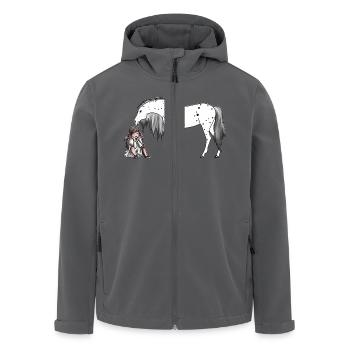 Mädchen sitzt beim Pony Pferd - Recycelte Männer Softshell-Jacke von Stanley/Stella - Anthrazit - Vorne - AI Model Male 185 light (185cm)