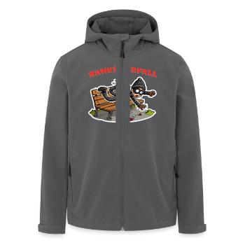 Banküberfall - Witziges Wortspiel im Cartoon Stil - Recycelte Männer Softshell-Jacke von Stanley/Stella - Anthrazit - Vorne - AI Model Male 185 light (185cm)