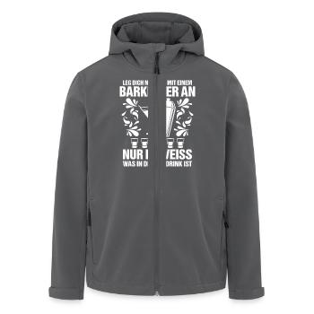 Leg dich nie mit einem Barkeeper an... Geschenk - Recycelte Männer Softshell-Jacke von Stanley/Stella - Anthrazit - Vorne - AI Model Male 185 light (185cm)