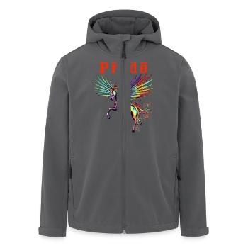 Fahre mit Stolz Majestätischer Regenbogen Pegasus Blutrot - Recycelte Männer Softshell-Jacke von Stanley/Stella - Anthrazit - Vorne - AI Model Male 185 light (185cm)