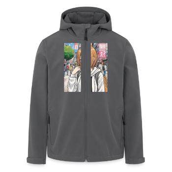 Anime-Figur auf der Straße der Stadt - Recycelte Männer Softshell-Jacke von Stanley/Stella - Anthrazit - Vorne - AI Model Male 185 light (185cm)